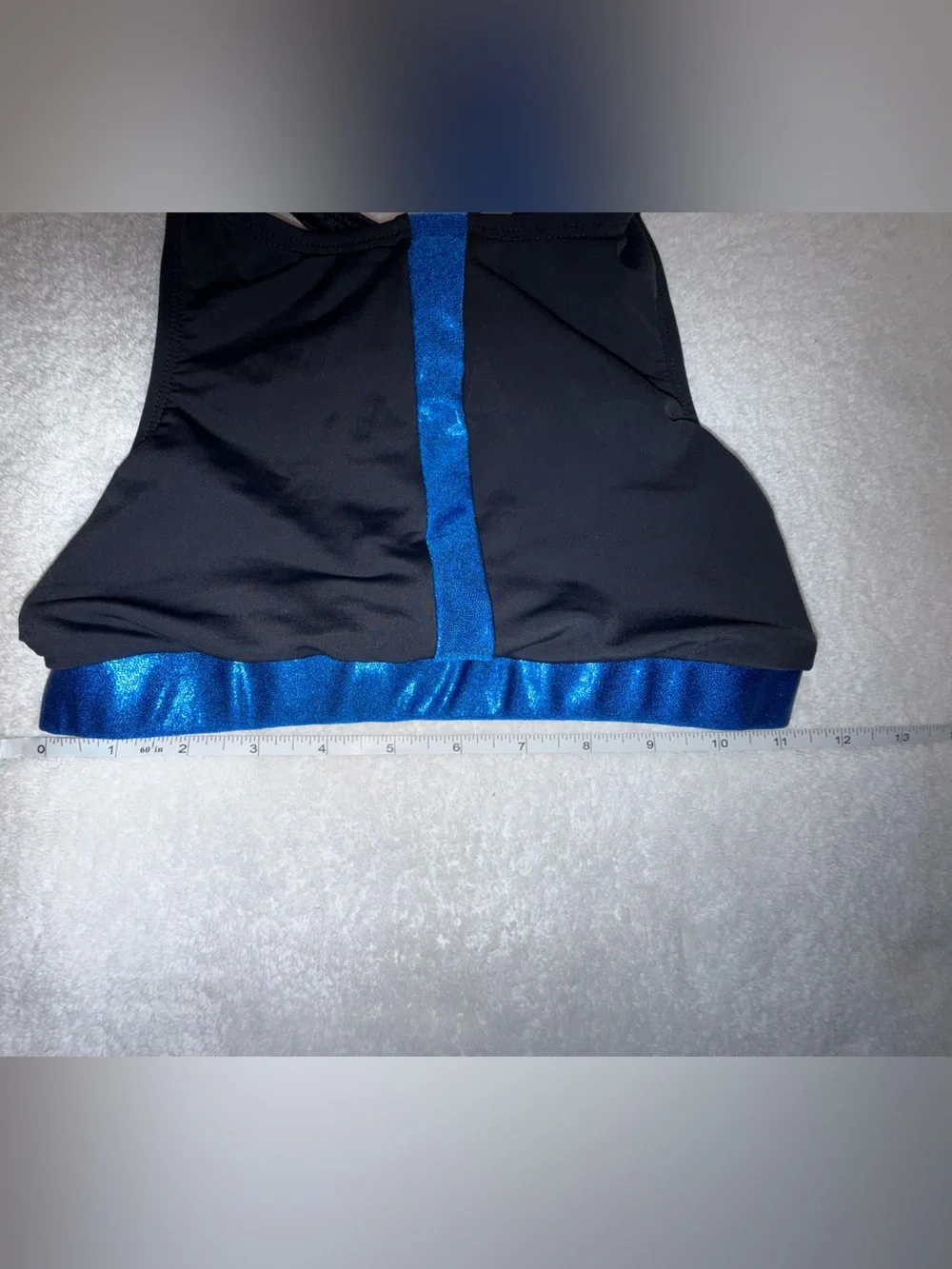 Double Platinum Dancewear Black‎ Top with Shimmering Blue Trim Size CXL (10/12)
